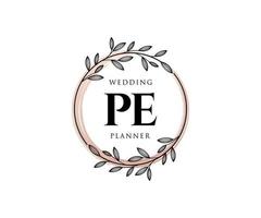 pe initialen brief bruiloft monogram logos verzameling, hand- getrokken modern minimalistisch en bloemen Sjablonen voor uitnodiging kaarten, opslaan de datum, elegant identiteit voor restaurant, boetiek, cafe in vector