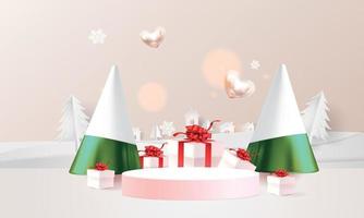 podium Kerstmis decoratief ontwerp rood groen en blauw studio staan voor Promotie Product vector