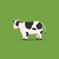 koe met melk Aan groen achtergrond. schattig koe tekenfilm ontwerp vector. boerderij dier vector