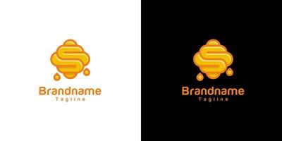ee bijenkorf laten vallen honing logo ontwerp. een combinatie van eerste s met honingraat, zoet honing vlak logo ontwerp vector