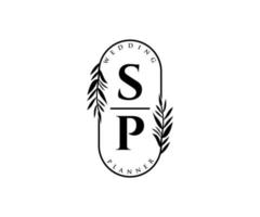 sp initialen brief bruiloft monogram logos verzameling, hand- getrokken modern minimalistisch en bloemen Sjablonen voor uitnodiging kaarten, opslaan de datum, elegant identiteit voor restaurant, boetiek, cafe in vector