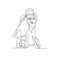 vector illustratie van een meisje knuffelen een hond getrokken in lijn kunst stijl