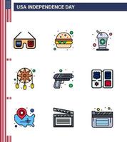 Verenigde Staten van Amerika gelukkig onafhankelijkheid dagpictogram reeks van 9 gemakkelijk vlak gevulde lijnen van leger geweer cola western decoratie bewerkbare Verenigde Staten van Amerika dag vector ontwerp elementen