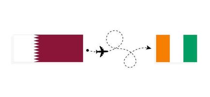 vlucht en reizen van qatar naar cote d'ivoire door passagier vliegtuig reizen concept vector