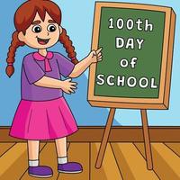 100ste dag van school- leerling meisje gekleurde tekenfilm vector