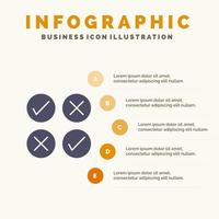 creatief kruis ontwerp Kruis aan solide icoon infographics 5 stappen presentatie achtergrond vector