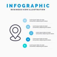 plaats kaart markeerstift pin lijn icoon met 5 stappen presentatie infographics achtergrond vector