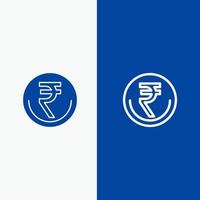 bedrijf valuta financiën Indisch inr roepie handel lijn en glyph solide icoon blauw banier lijn en glyph solide icoon blauw banier vector