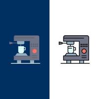 koffie elektrisch huis machine pictogrammen vlak en lijn gevulde icoon reeks vector blauw achtergrond