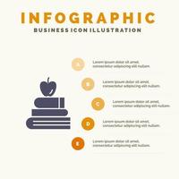 appel boeken onderwijs wetenschap solide icoon infographics 5 stappen presentatie achtergrond vector