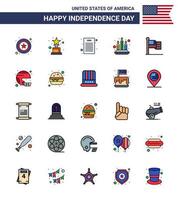 25 Verenigde Staten van Amerika vlak gevulde lijn tekens onafhankelijkheid dag viering symbolen van Amerikaans voetbal Verenigde Staten van Amerika democratisch dankzegging Amerikaans bewerkbare Verenigde Staten van Amerika dag vector ontwerp elementen