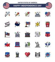 25 Verenigde Staten van Amerika vlak gevulde lijn pak van onafhankelijkheid dag tekens en symbolen van hart Amerikaans feest Wisconsin Madison bewerkbare Verenigde Staten van Amerika dag vector ontwerp elementen