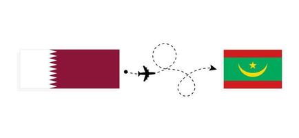 vlucht en reizen van qatar naar mauritania door passagier vliegtuig reizen concept vector