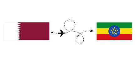 vlucht en reizen van qatar naar Ethiopië door passagier vliegtuig reizen concept vector