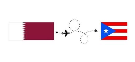 vlucht en reizen van qatar naar puerto rico door passagier vliegtuig reizen concept vector