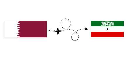 vlucht en reizen van qatar naar somalië door passagier vliegtuig reizen concept vector