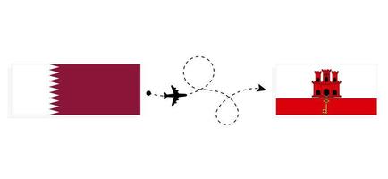 vlucht en reizen van qatar naar Gibraltar door passagier vliegtuig reizen concept vector