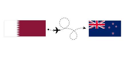 vlucht en reizen van qatar naar nieuw Zeeland door passagier vliegtuig reizen concept vector