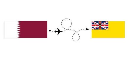 vlucht en reizen van qatar naar niue door passagier vliegtuig reizen concept vector