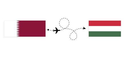 vlucht en reizen van qatar naar Hongarije door passagier vliegtuig reizen concept vector