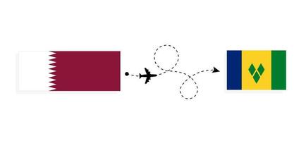 vlucht en reizen van qatar naar heilige vincent en de grenadines door passagier vliegtuig reizen concept vector