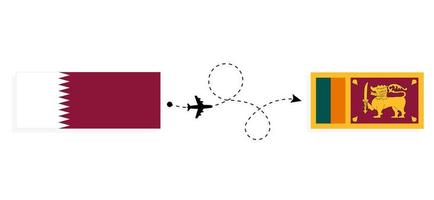 vlucht en reizen van qatar naar sri lanka door passagier vliegtuig reizen concept vector