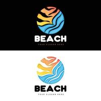 zonsondergang logo, strand ontwerp, rivier- en zon illustratie, vector genieten van de schemering