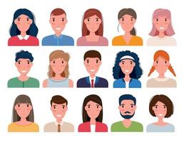 reeks van mensen avatars in vlak stijl. verscheidenheid groep van jong Heren, jongens, meisjes, Dames, vector illustratie. vlak ontwerp mensen karakters.