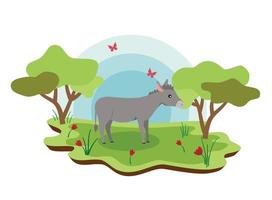 schattig boerderij dieren ezel met voorjaar landschap. vector tekenfilm illustratie