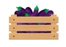 aubergines in een houten doos. herfst oogst. geïsoleerd over- wit achtergrond. vector