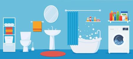 modern interieur van badkamer en toilet, en het wassen machine. vlak vector illustratie eps 10