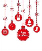 Kerstmis kaart met hangende decoraties, vector illustratie