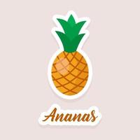 schattig vector stickers fruit ananas pictogrammen. vlak stijl.