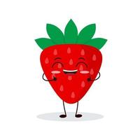 schattig gelukkig aardbei karakter. grappig fruit emoticon in vlak stijl. vector