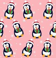 pinguïns naadloos patroon. schattig baby pinguïns in winter kleding en hoeden, Kerstmis arctisch dier, kinderen textiel of behang vector textuur.