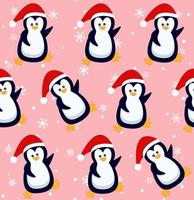 pinguïns naadloos patroon. schattig baby pinguïns in winter kleding en hoeden, Kerstmis arctisch dier, kinderen textiel of behang vector textuur.