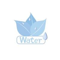label voor water, kunstmatig producten. blauw stikers etiket en logo met water druppels en bladeren. etiket voor water en schoonheidsmiddelen vector