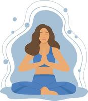 vrouw mediteren in lotus positie yoga asana. conceptuele illustratie van yoga, observatie, ontspanning, zen, harmonie, ontspanning, gezond levensstijl. vector