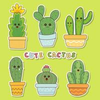 schattig cactus karakter stickers vector