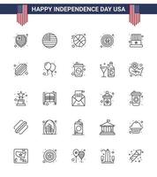 reeks van 25 modern lijnen pak Aan Verenigde Staten van Amerika onafhankelijkheid dag hoed Amerikaans bal insigne viering bewerkbare Verenigde Staten van Amerika dag vector ontwerp elementen