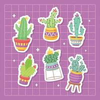 schattig cactus sticker verzameling vector