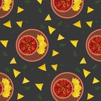 Chili con carne met taco's. patroon met voedsel. vector illustratie.