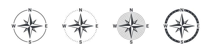 kompas reeks pictogrammen. navigatie uitrusting teken. wind roos icoon. vector illustratie