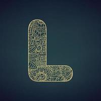 brief l in tekening stijl, mandala. alfabet in de gouden stijl, vector illustratie voor kleur bladzijde