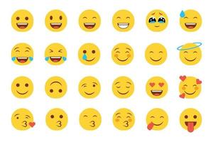 reeks van emoticon smiley pictogrammen. tekenfilm emoji reeks met glimlach, verdrietig, Vrolijk, en vlak emotie in vlak stijl vector