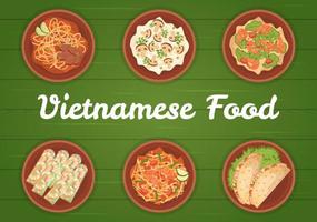 Vietnamees voedsel restaurant menu met verzameling van divers heerlijk keuken gerechten in vlak stijl tekenfilm hand- getrokken Sjablonen illustratie vector