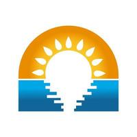 zonsondergang logo ontwerp vector van geel zon en blauw zee golven Aan de kader illustratie