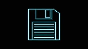 blauw neon gloeiend floppy schijf voor computer, opslaan icoon oud retro hipster wijnoogst van jaren 70, jaren 80, 90s Aan zwart achtergrond. vector illustratie