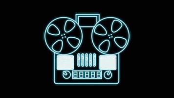 blauw neon muziek- cassette audio plakband opnemer oud retro hipster wijnoogst van jaren 70, jaren 80, 90s Aan zwart achtergrond. vector illustratie