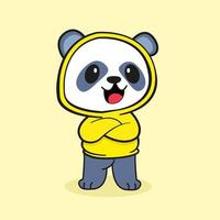 schattig panda slijtage een capuchon tekenfilm vector icoon illustratie. dier schattig icoon concept geïsoleerd vrij vector. vlak tekenfilm stijl vrij vector